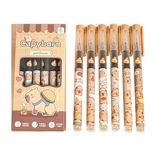 Capybara Stifte Set, 6 Stück Capybara Gelstifte Zum Schreiben, 0.5mm Süße Capybara Gelstifte, Schnell Trocknendes Süßes Capybara Gelstift Set, Cartoon Capybara Schreibstifte, Capybara Briefpapier Set von Qidures
