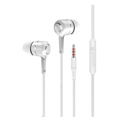 Qiebenav Lautstärkeregelbare Ohrhörer, Song-Umschaltung, kabelgebunden, Kopfhörer mit High-Fidelity-Sound, Mikrofon, Drahtsteuerung, In-Ear-Kopfhörer für Anrufe, Musik, Weiß von Qiebenav