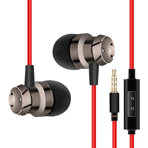 Qiebenav Surround-Bass-Sound-Headset für Computer, staubdicht, kabelgebunden, universal, In-Ear-Kopfhörer mit HiFi, eingebautem Mikrofon mit Geräuschunterdrückung, Rot von Qiebenav
