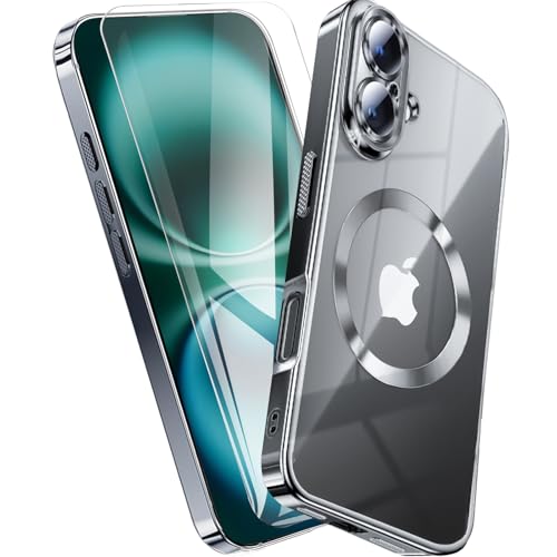 QiiStar für iPhone 16 Plus Hülle für MagSafe,Transparent Handyhülle mit Schutzfolie und Kameraschutz TPU Weiche Silikon Schutzhülle iPhone 16+ Case Cover [N52 Starke Magnete]- Titan Schwarz von QiiStar