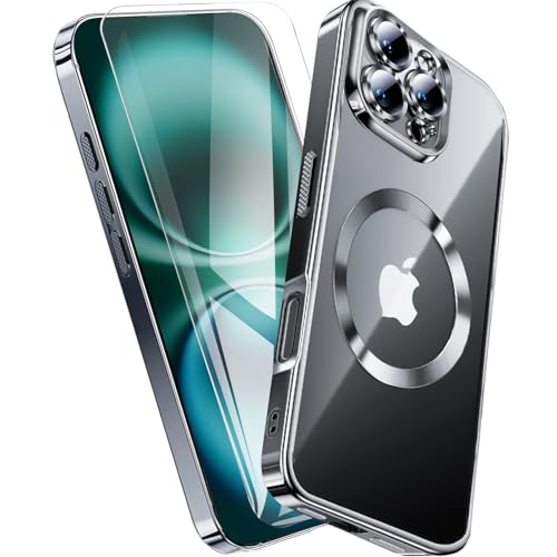 QiiStar für iPhone 16 Pro Hülle für MagSafe,Transparent Handyhülle mit Schutzfolie und Kameraschutz TPU Weiche Silikon Schutzhülle iPhone 16Pro Case Cover [N52 Starke Magnete]- Titan Schwarz von QiiStar