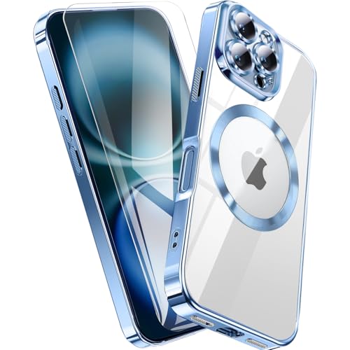 QiiStar für iPhone 16 Pro Max Hülle für MagSafe,Transparent Handyhülle Schutzfolie und Kameraschutz TPU Weiche Silikon Schutzhülle iPhone 16 ProMax Case Cover [N52 Starke Magnete]- Titan Blau von QiiStar
