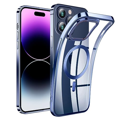QiiStar Clear Magnetisch für iPhone 15 Pro Max Hülle für MagSafe [N52 Starke Magnete] Kabellosem Laden,Stoßfest Transparent Handyhülle Weiche TPU Silikon Schutzhülle Case - Klar Blau von QiiStar