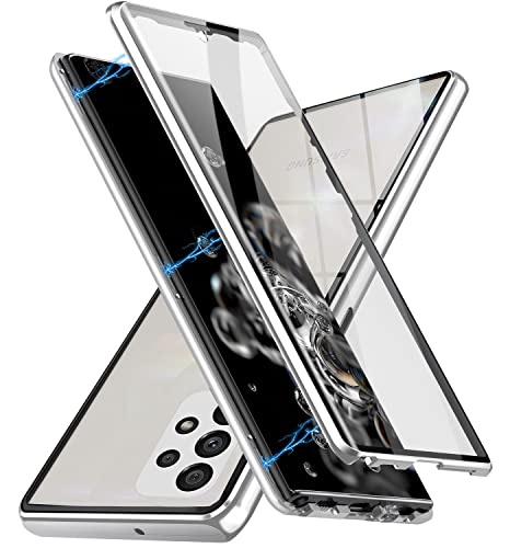 QiiStar Hülle für Samsung Galaxy A53 5G, Hartglas Rück- und Vorderseite, 360 Grad Full Cover Ganzkörper Handyhülle,Magnetischer Metallrahmen Case Ultra Dünn Hülle für Samsung A53 5G,Silber von QiiStar