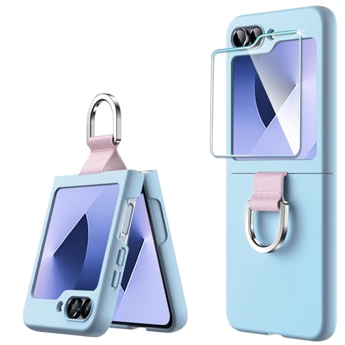 QiiStar Hülle für Samsung Galaxy Z Flip 6 Mit Ring, Galaxy Z Flip6 Handyhülle mit 1 Stück Gehärtete Glas Front Schutzfolie Hart PC Shell Schutzhülle für Samsung Flip 6 5G, Blue QiiStar Hülle für Samsung Galaxy Z Flip 6 Mit Ring, Galaxy Z Flip6 Handyhülle mit 1 Stück Gehärtete Glas Front Schutzfolie Hart PC Shell Schutzhülle für Samsung Flip 6 5G, Blue von QiiStar
