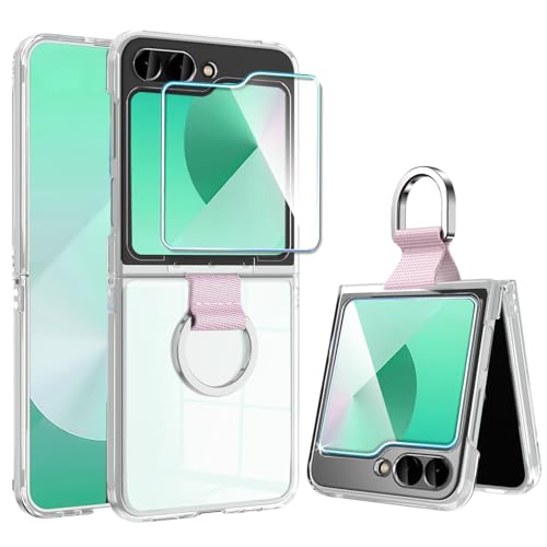 QiiStar Hülle für Samsung Galaxy Z Flip 6 Mit Ring, Galaxy Z Flip6 Handyhülle mit 1 Stück Gehärtete Glas Front Schutzfolie Hart PC Shell Schutzhülle für Samsung Flip 6 5G, Clear QiiStar Hülle für Samsung Galaxy Z Flip 6 Mit Ring, Galaxy Z Flip6 Handyhülle mit 1 Stück Gehärtete Glas Front Schutzfolie Hart PC Shell Schutzhülle für Samsung Flip 6 5G, Clear von QiiStar