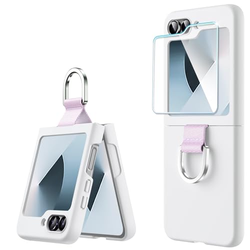 QiiStar Hülle für Samsung Galaxy Z Flip 6 Mit Ring, Galaxy Z Flip6 Handyhülle mit 1 Stück Gehärtete Glas Front Schutzfolie Hart PC Shell Schutzhülle für Samsung Flip 6 5G, White QiiStar Hülle für Samsung Galaxy Z Flip 6 Mit Ring, Galaxy Z Flip6 Handyhülle mit 1 Stück Gehärtete Glas Front Schutzfolie Hart PC Shell Schutzhülle für Samsung Flip 6 5G, White von QiiStar