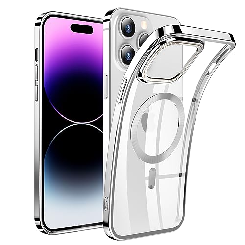 QiiStar Magnetisch für iPhone 15 Hülle für MagSafe [N52 Starke Magnete] Kabellosem Laden,Stoßfest Transparent Handyhülle Weiche TPU Silikon Schutzhülle Case - Klar Silber von QiiStar