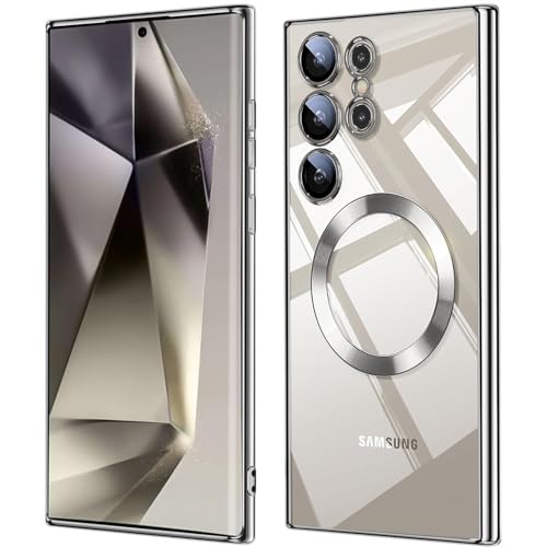 QiiStar für Samsung Galaxy S23 Ultra Hülle für MagSafe,Samsung S 23 Ultra 5G Handyhülle Mit Integrierter Kameraschutz TPU Weiche Silikon Schutzhülle [N52 Starke Magnete] - Titan Silber von QiiStar