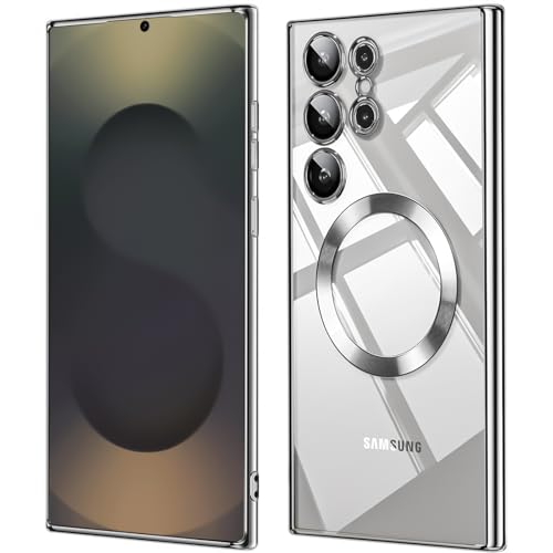 QiiStar für Samsung Galaxy S25 Ultra Hülle für MagSafe,Samsung S 25 Ultra 5G Handyhülle Mit Integrierter Kameraschutz TPU Weiche Silikon Schutzhülle [N52 Starke Magnete] - Titan Silber von QiiStar
