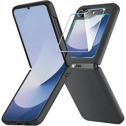 QiiStar für Samsung Galaxy Z Flip 6 Hülle, Dünne Galaxy Z Flip6 Schutzhülle Hautfreundliches Hart-PC Fingerabdruckresistent [rutschfest] Damen Herren Schutzhülle für Samsung Flip 6 5G, Black von QiiStar