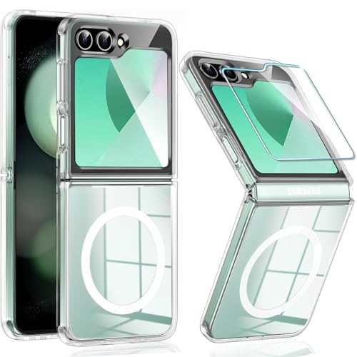 QiiStar für Samsung Galaxy Z Flip 6 Hülle für MagSafe,Clear Case Galaxy Z Flip6 Handyhülle Mit Schutzfolie Durchsichtige Schutzhülle für Samsung Galaxy Z Flip 6 5G [Starke Magnete] Transparent von QiiStar
