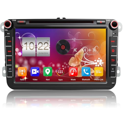 QIIKEN Android 13 Autoradio mit Navi für VW T5 Golf 5 6 Polo Sharan Seat Passat Tiguän, Doppel din Radio 8" IPS Bildschirm Mediareceiver 4G+64G mit CarPlay Android Auto Bluetooth PDC RDS CD Kamera von Qiiken