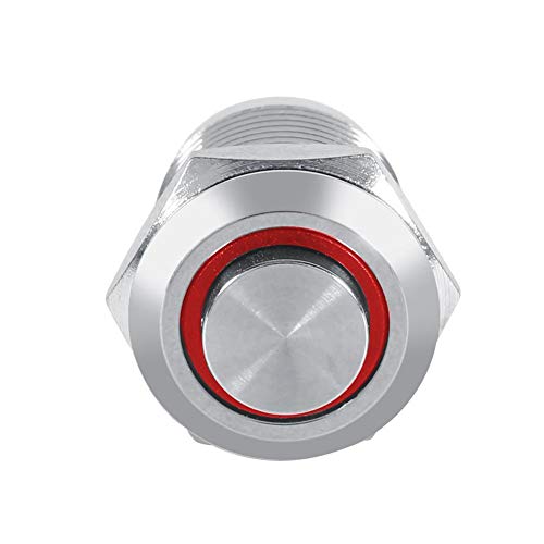 Ein- / Ausschalter LED 12mm Qiilu Taster 2A Motorstartknopf aus Messing vernickelt (rote LED) von Qiilu