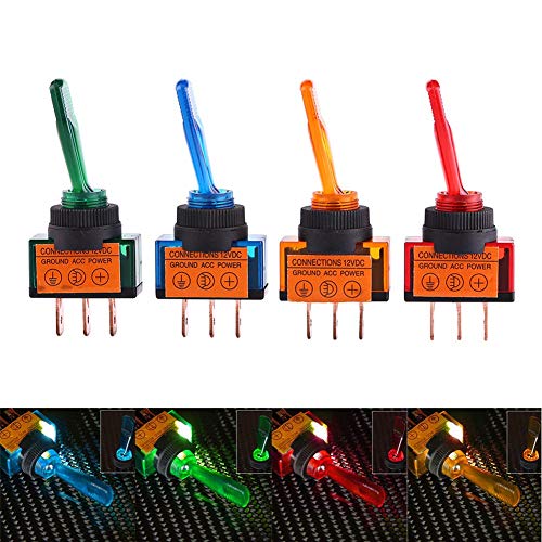 Kippschalter, 4 Stück 12V 20A LED Ein/Aus 3 Pin SPST Wippschalter Kippschalter Rocker Toggle Switch ON-OFF Schalter Wasserdichter für Auto LKW Boot von Qiilu