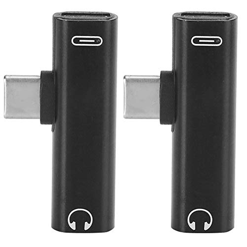 Kopfhörer Adapter, USB C Klinke Adapter, 2 Stück 2-in-1-Typ C-Adapter Audiokabel USB C auf 3,5-mm-Kopfhörerkabel Headset-Verteileradapter (Schwarz) von Qiilu