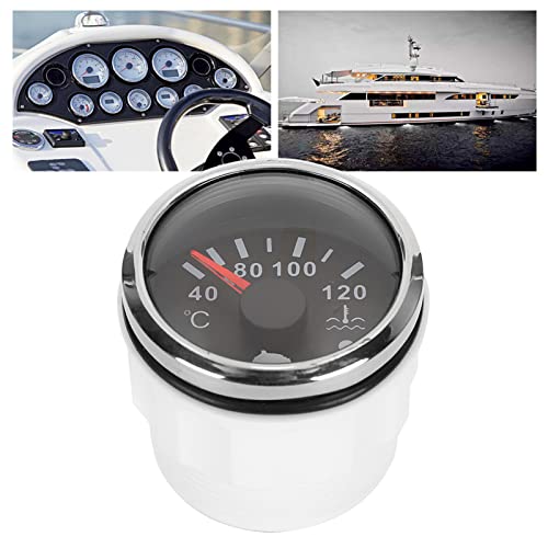 Qiilu 2-Zoll-Kühlwassertemperaturanzeige, 12 V/24 V 40-120 ℃ Smart Alarm IP67 Wasserdichter 0-190 Ohm Wasserkühlungstemperaturanzeige EU-Sensor für Auto-Schiff(Schwarzes Zifferblatt) von Qiilu
