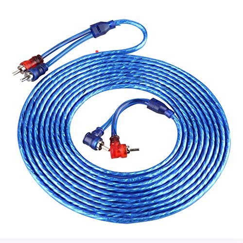 Qiilu 5 Meter Car-Audio-Kabel, AUTO Car Blue Transparentes Cinch-Audio-Verbindungskabel Ultra Flexibel von Qiilu