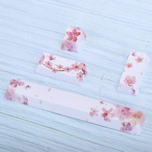 Qiilu Ersetzen Sie die Tastatur DIY Bouton-Tastenkappen Schöne Sakura-Muster-Tastenkappe für Leertaste + ESC-Taste + Eingabetaste + Numpad-Eingabetaste Tastenkappen von Qiilu