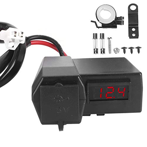 Qiilu Universal-Motorrad-Doppel-USB-Ladebuchsen-Adapter mit Voltmeter-Anzeige (Rot) H5k956 von Qiilu