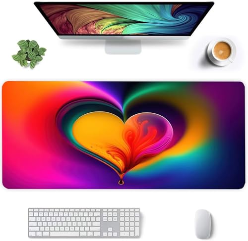 Mauspad XXL Gaming Buntes Herz,900x400mm Große Mouse Pad,3mm Dicke,Glatte Oberfläche,Mousepad mit vernähten Rändern,Anti-Rutsch Mauspad für PC, Heimbüro, Laptop Mauspad XXL Gaming Buntes Herz,900x400mm Große Mouse Pad,3mm Dicke,Glatte Oberfläche,Mousepad mit vernähten Rändern,Anti-Rutsch Mauspad für PC, Heimbüro, Laptop von Qijinn