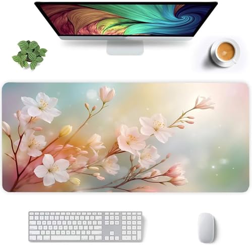 Mauspad XXL Gaming Weiße Blütenpflanzen,800x400mm Große Mouse Pad,3mm Dicke,Glatte Oberfläche,Mousepad mit vernähten Rändern,Anti-Rutsch Mauspad für PC, Heimbüro, Laptop Mauspad XXL Gaming Weiße Blütenpflanzen,800x400mm Große Mouse Pad,3mm Dicke,Glatte Oberfläche,Mousepad mit vernähten Rändern,Anti-Rutsch Mauspad für PC, Heimbüro, Laptop von Qijinn