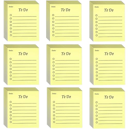 9 Packung To Do Liste Gelb Haftnotizen,7.6 x 8.9 cm Selbstklebend Notizzettel Liniendesign, Linierte Klebezettel Tagesliste Notizblock für Büro Zuhause Schule,sticky notes notepads (Ca.450 Blätter) von Qikaara