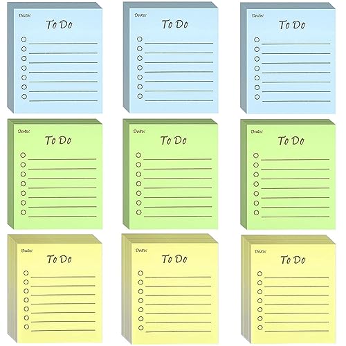 9 Packung To Do Liste Haftnotizen, 7.6 x 8.9 cm Selbstklebend Notizzettel Liniendesign, Klebezettel Tagesliste Notizblock für Büro Zuhause Schule,sticky notes notepads(3 Farben Set 1, Ca.450 Blätter) von Qikaara