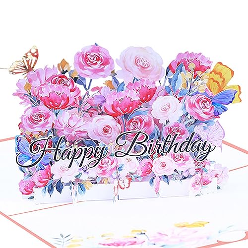 Universalversion Geburtstagskarte, 3D Blume Pop Up Karte Geburtstag Grußkarte, Grußkarten Geburtstagskarten mit Umschlag und Notizkarte Geburtstagsgeschenk für Frauen und Männer Happy Birthday card von Qikaara
