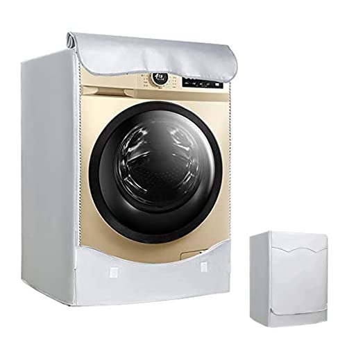 Qikuver Waschmaschinenabdeckung, Silber Wasserdichte Abdeckung für Waschmaschine Frontlader Trockner, Einstellbare Größe 420D Oxford-Gewebe, für Waschmaschine Frontlader Trockner (M(60cm*45cm*85cm)) von Qikuver