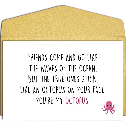 Qiliji Lustige Freundschaft Grußkarte, beste Freundin Geburtstagskarte, Happy Birthday Karte für Bestie, BFF Bday Card, True Friends Stick Like An Octopus On Your Face von Qiliji