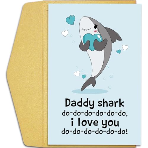 Qiliji Niedliche Karte mit Hai-Motiv, lustige Vatertagskarte für Vater, erste Vatertagskarte von Baby Junge Mädchen, Papa Geburtstagskarte von Sohn Tochter von Qiliji