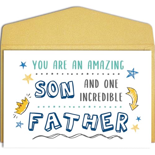 Qiliji Vatertagskarte für Sohn, Vatertagsgeschenk für Sohn von Eltern, Sohn Geburtstagskarte von Mama und Papa, You Are An Amazing Son And One Incredible Father von Qiliji