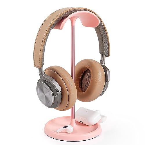 Kopfhörer Ständer, Gebogener Headset Halterung mit Ablagefach, Schwere Basis Gaming Kopfhörer Halter für AirPods Max, Beats, Bose, Sennheiser, Sony, und mehr (Rosa) von QinCoon