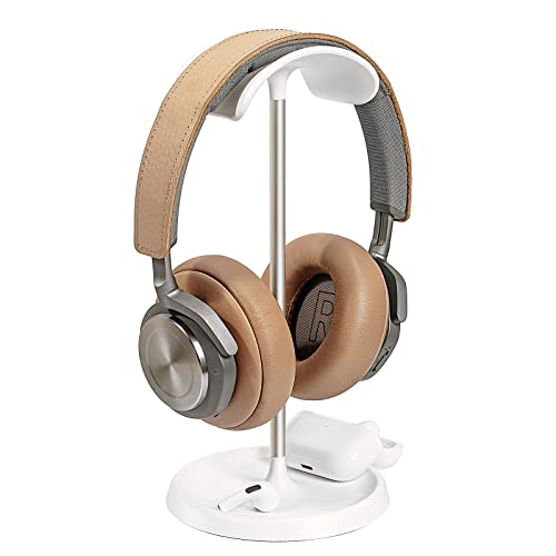 Kopfhörer Ständer, Gebogener Headset Halterung mit Ablagefach, Schwere Basis Gaming Kopfhörer Halter für AirPods Max, Beats, Bose, Sennheiser, Sony, und mehr (Weiß) von QinCoon