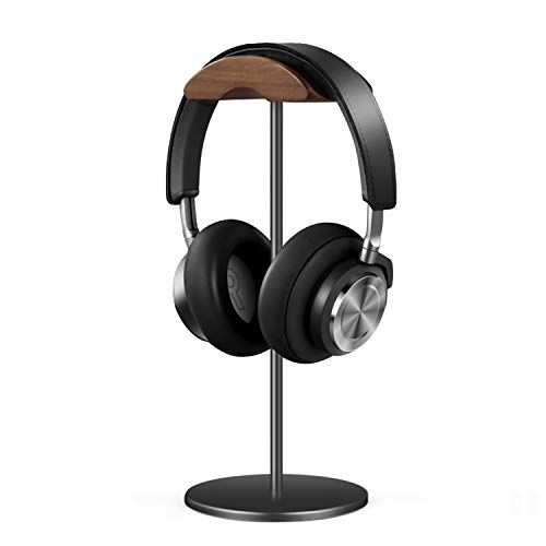 Kopfhörer-Ständer, Walnussholz & Aluminium Headset-Ständer, Natur-Walnuss-Gaming-Headset-Halter mit solidem schwerem Boden für alle Kopfhörer-Größen (schwarz) von QinCoon