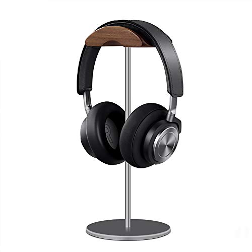 QinCoon Kopfhörer Ständer, Headset Halterung aus Walnuss Holz & Aluminium, Natur Walnuss Gaming Kopfhörer Halter mit Schwer-Basis für Over-Ear-Kopfhörer (Grau) von QinCoon