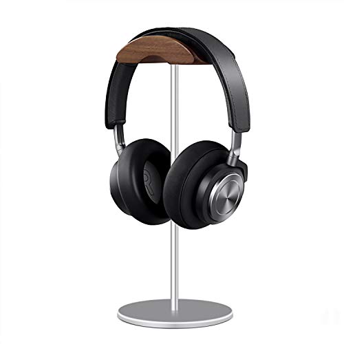 QinCoon Kopfhörer Ständer, Headset Halterung aus Walnuss Holz & Aluminium, Natur Walnuss Gaming Kopfhörer Halter mit Schwer-Basis für Over-Ear-Kopfhörer (Silber) von QinCoon