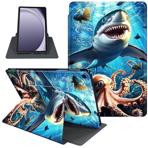Hülle für Samsung Galaxy Tab A9+/A9 Plus 11 Zoll 2023 Tablet Hülle, 360 Grad drehbarer Folio Ständer Smart Cover für Galaxy Tab A9+ Tablet SM-X210/X216/X218, Auto Sleep/Wake, Shark Octopus Hülle für Samsung Galaxy Tab A9+/A9 Plus 11 Zoll 2023 Tablet Hülle, 360 Grad drehbarer Folio Ständer Smart Cover für Galaxy Tab A9+ Tablet SM-X210/X216/X218, Auto Sleep/Wake, Shark Octopus von Qindaiwen