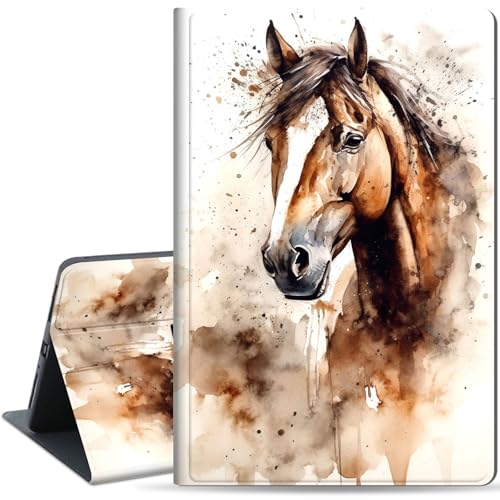 Qindaiwen Schutzhülle für Air 27,9 cm (11 Zoll), M3/M2 (2025/2024), iPad Air 5. / 4. Generation (2022/2020), schlankes PU-Leder, Folio-Ständer mit automatischer Wake/Sleep-Funktion, Pferd von Qindaiwen