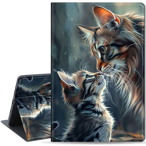 Qindaiwen Schutzhülle für Air 27,9 cm (11 Zoll), M3/M2 (2025/2024), iPad Air 5. / 4. Generation (2022/2020), schlankes PU-Leder, Folio-Ständer mit automatischer Wake/Sleep-Funktion, zwei Katzen von Qindaiwen