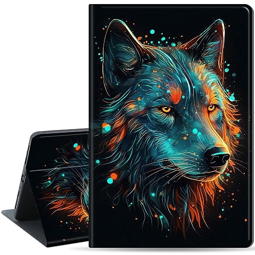 Schutzhülle für Samsung Galaxy Tab A8 10.5 Hülle 2022 SM-X200/X205/X207, leicht, mehrere Winkel, PU-Leder, Slim Folio Ständer Smart Cover mit Auto Wake/Sleep, Wolf von Qindaiwen