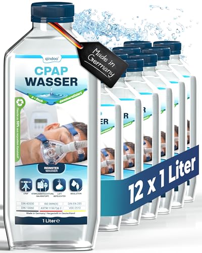 12x Qindoo CPAP Wasser I Reines bidest Wasser für Sauerstoffkonzentrator, Atemgas-Befeuchtung, Inhalationsgerät, Luftbefeuchter, Verdampfer, Bedampfer (12 Liter) von Qindoo