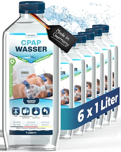 6x Qindoo CPAP Wasser I bidest Wasser für Sauerstoffgerät, Inhalator, Luftbefeuchter, Verdampfer, Bedampfer, Atemgas-Befeuchtung CPAP Geräte (6 Liter) von Qindoo