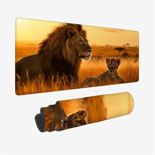 Gaming Mauspad Tier Mauspad, Löwe Mousepad XXL 1000x500x3mm, Wasserdicht Anti-Rutsch Schreibtischunterlage mit Kantenschutz, Verbessert Präzision und Geschwindigkeit, Gaming-Mauspads für PC Q1-464 von Qinqhuag