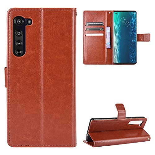 QiongNi Schutzhülle für Motorola Edge Hülle, Flip-Case aus Leder für Motorola Moto Edge 5G XT2063-2 XT2063-3, Braun von QiongNi