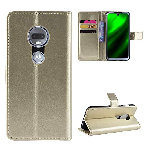 Hülle für Motorola Moto G7 Hülle Leder ,Hülle für T-Mobile REVVLRY+ XT1965-T / Moto G7 XT1962-1 XT1962-4 XT1962-5 XT1962-6 / Moto G7 Plus XT1965-2 XT1965-3 XT1965-6 Hülle Schutzhülle Case Cover Gold von QiongniAN