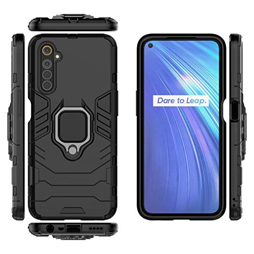 QiongniAN Hülle für Oppo Realme 6 hülle Schutzhülle, Hülle für Oppo Realme 6 RMX2001 hülle drehbare Ringhalterhülle Case Black von QiongniAN