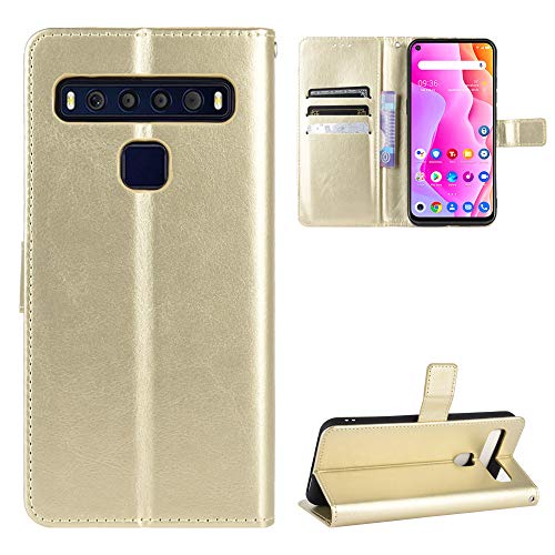 QiongniAN Hülle für TCL 10L Hülle Leder,Hülle für TCL 10 Lite Hülle Leder,Hülle für TCL 10L T770B T770H / T1 Lite Hülle Schutzhülle Case Cover Gold von QiongniAN