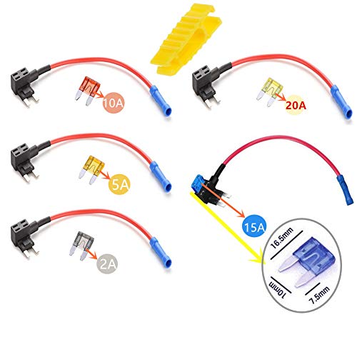 Qiorange 5 Stück Klein Größe Autosicherungen Stromdieb, Stecksicherung Verteiler Flachsicherungsadapter mit 5 stück sicherung (2A/5A/10A/15A/20A) von Qiorange